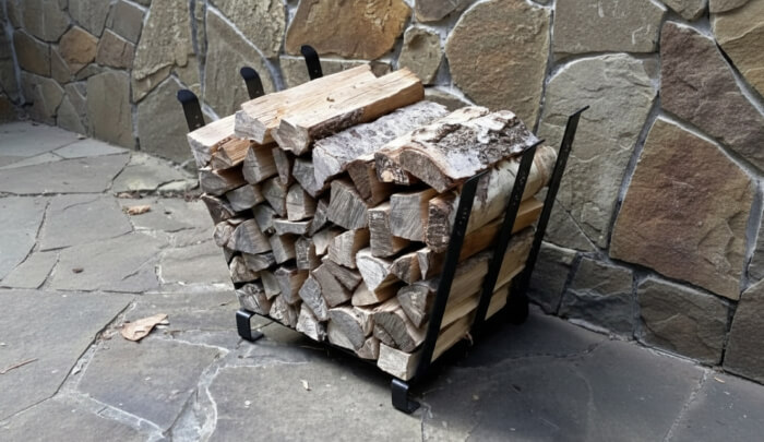 металлическая дровница с дровами